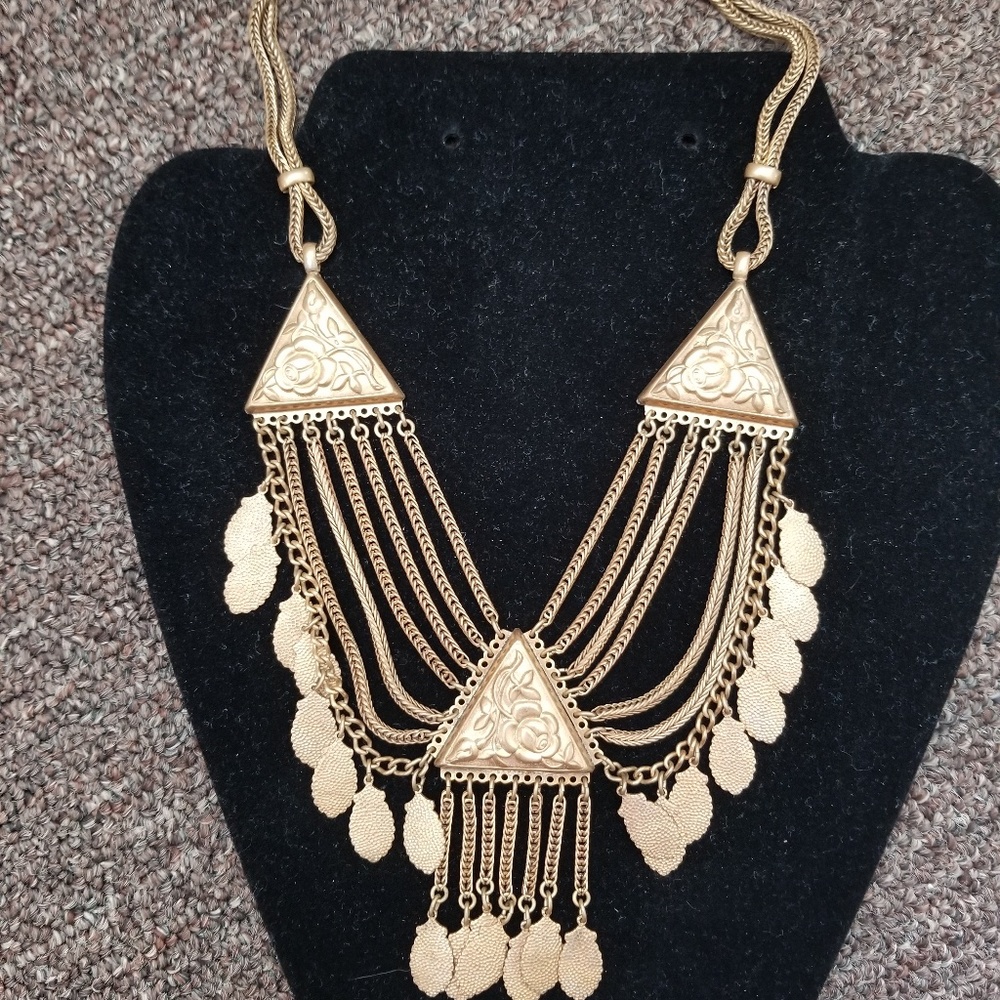1930s Art Nouveau Bronze Floral Mulit-chain Bib